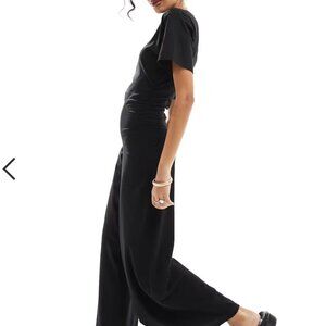 ASOS DESIGN ruched side jumpsuit with wide leg in black Size 10